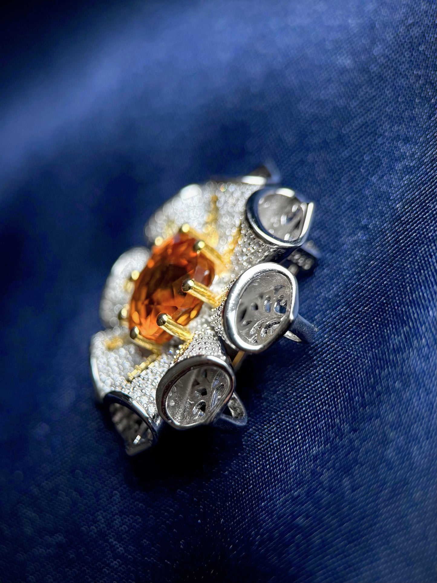 Sunburst Natural Citrine Brooch & Pendant – Sterling Silver with Gold-Plated Accents