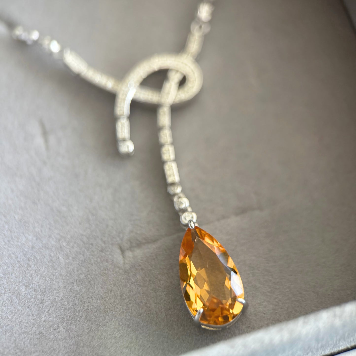 Ribbon Drop Sterling Silver Necklace with Natural Citrine - Certified