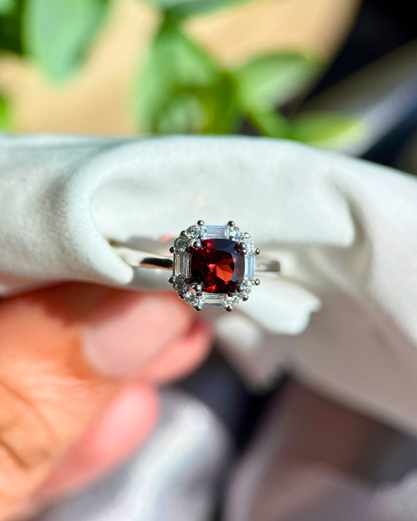 Natural Garnet Ring in Sterling Silver