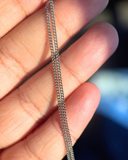 Italian Sterling Silver Fine Curb Chain – Rhodium Plated, 1.4mm, 24"