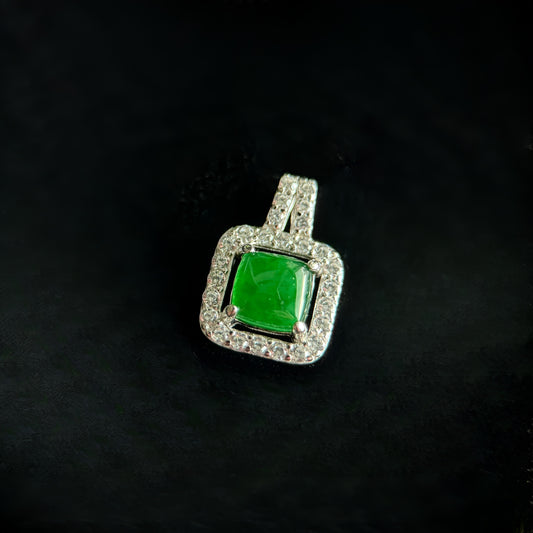 Natural Green Diopside Cabochon Pendant – Sterling Silver