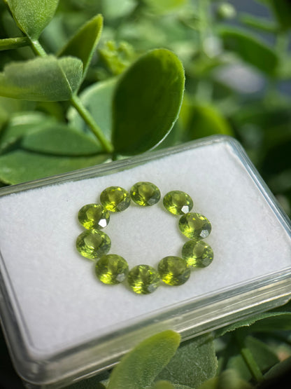 Natural Peridot Gemstones – 8.92 Carat lot, Faceted Round Cut (10 Pieces)