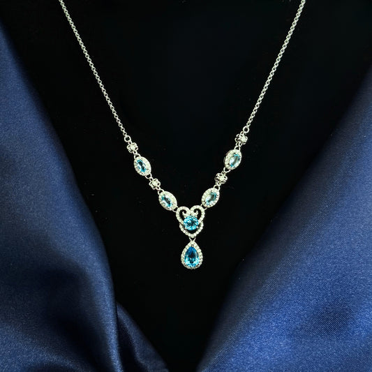 Natural Blue Topaz Teardrop Necklace in Sterling Silver