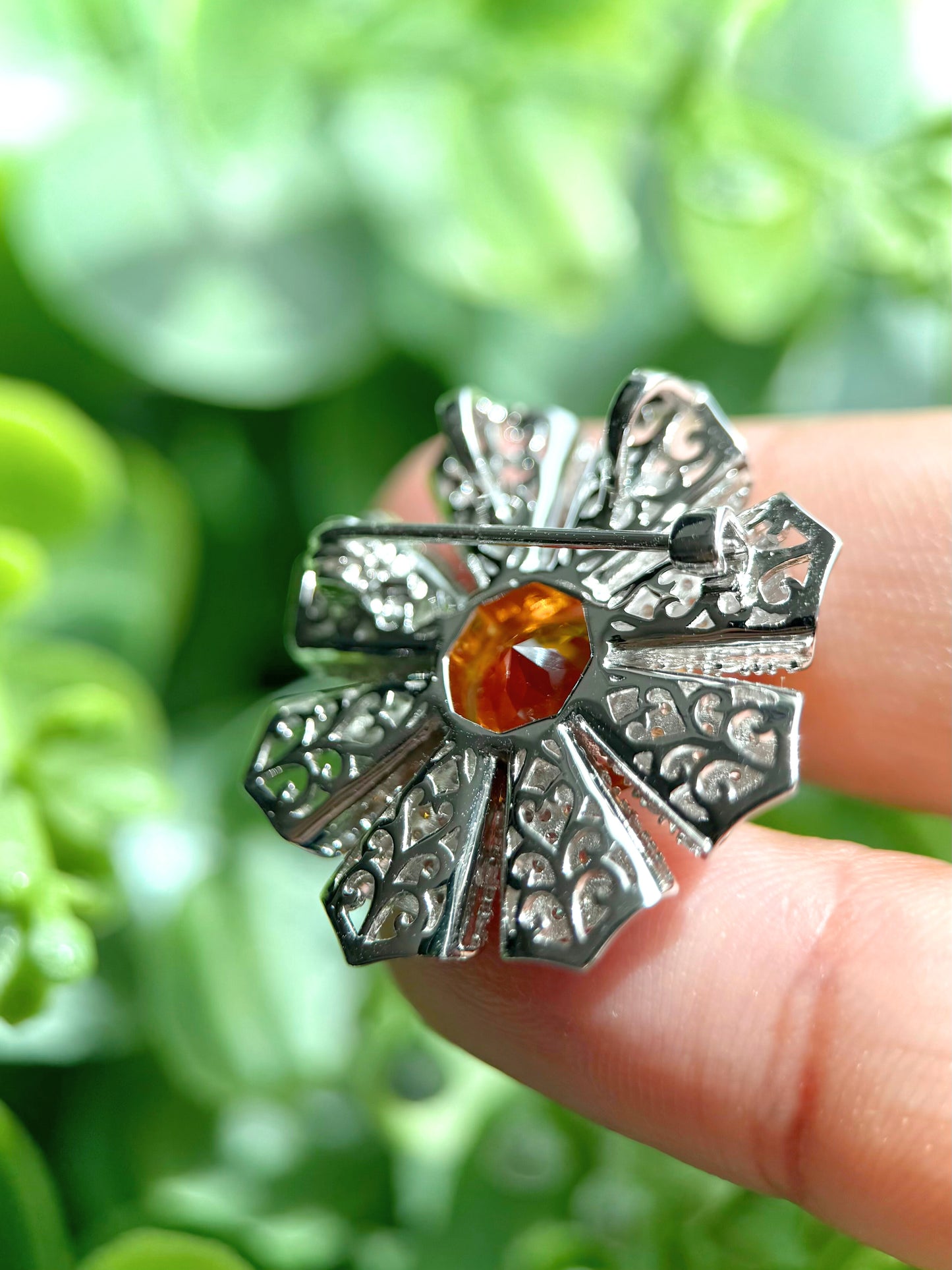 Sunburst Natural Citrine Brooch & Pendant – Sterling Silver with Gold-Plated Accents