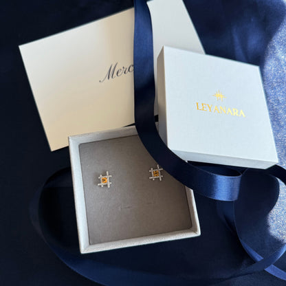 Geometric Glow Natural Citrine Studs - Sterling Silver