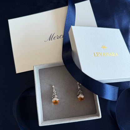 Natural Citrine Wave Drop Earrings – Sterling Silver
