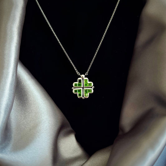 Convertible Magnetic Clover Pendant Necklace with Natural Chrome Diopside