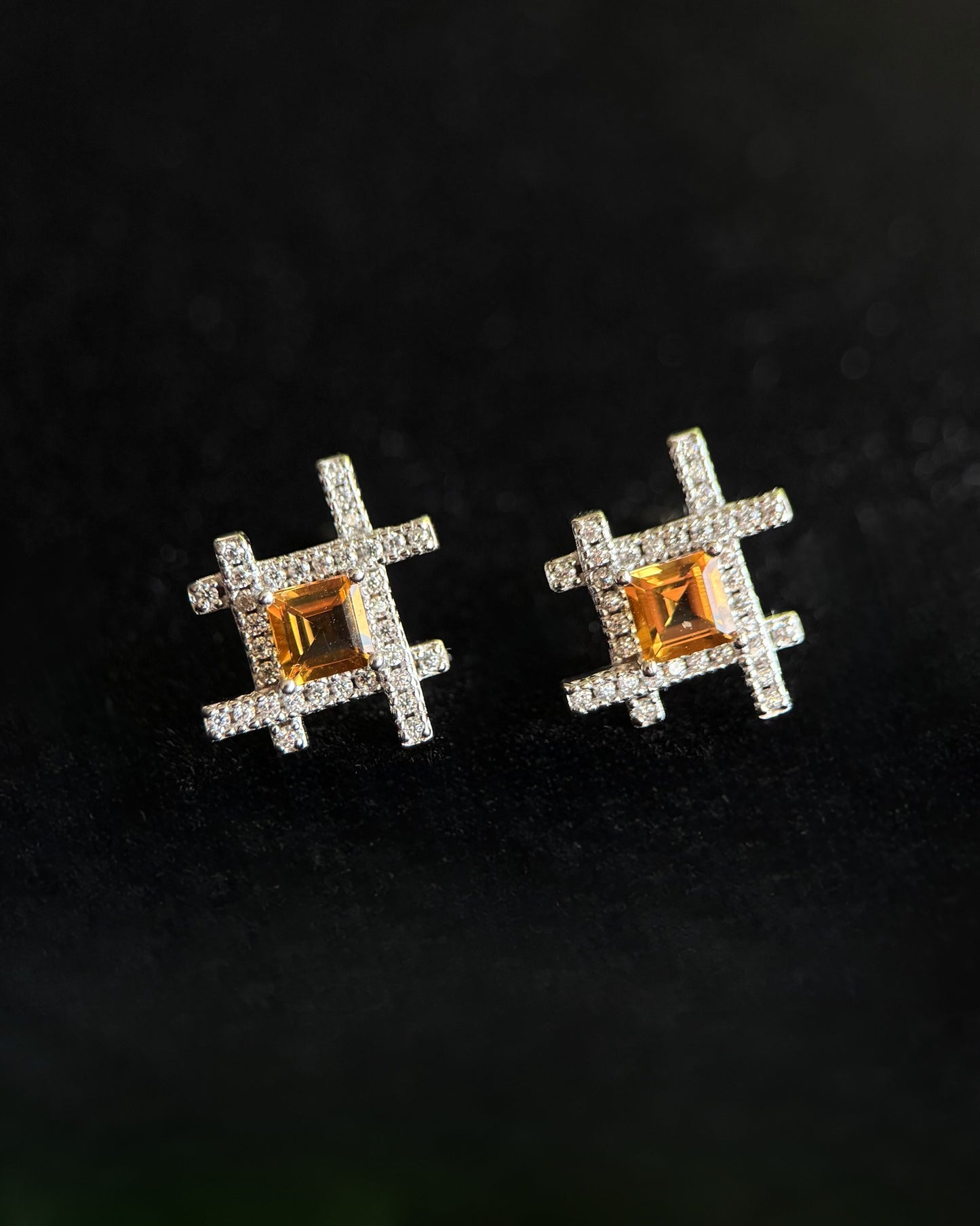 Geometric Glow Natural Citrine Studs - Sterling Silver
