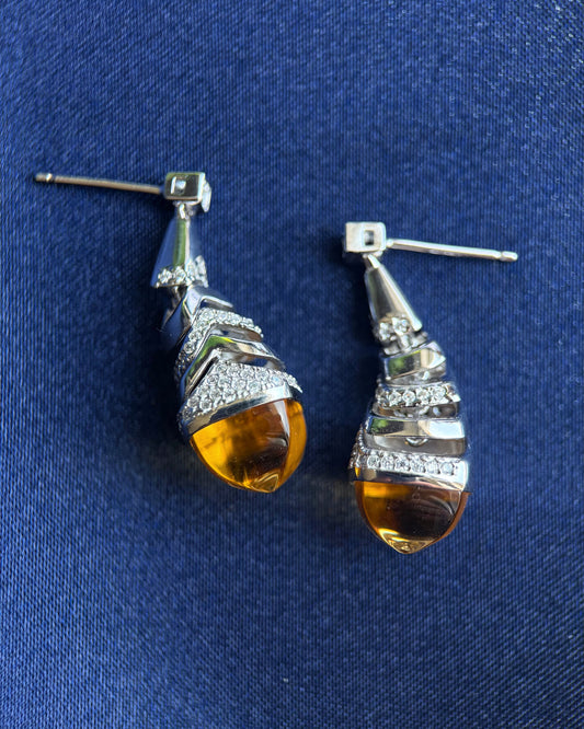 Natural Citrine Wave Drop Earrings – Sterling Silver
