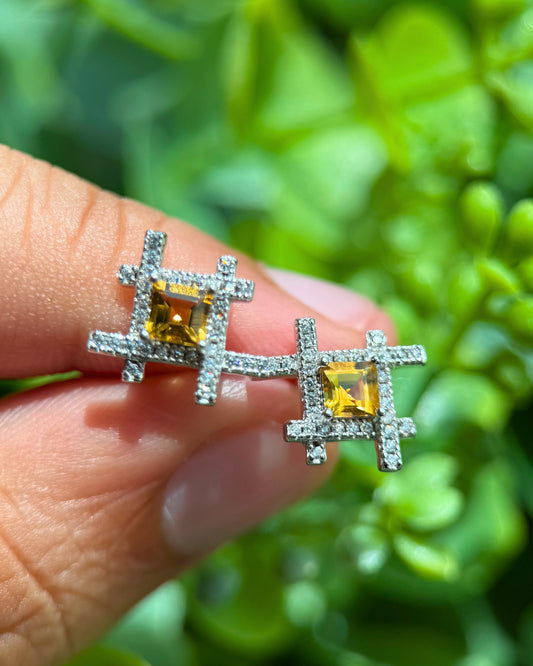 Geometric Glow Natural Citrine Studs - Sterling Silver