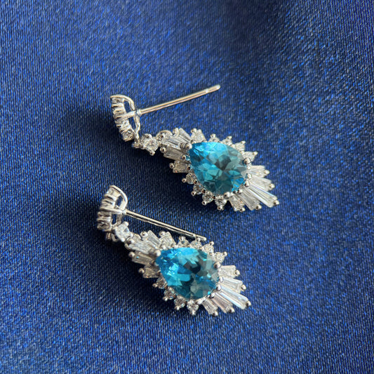 Luminous Natural Blue Topaz Halo Drops – Sterling Silver