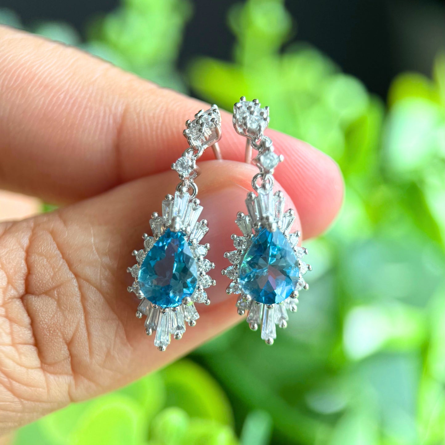 Luminous Natural Blue Topaz Halo Drops – Sterling Silver