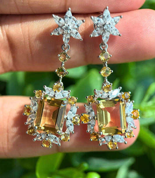 Radiant Natural Citrine Statement Drop Earrings – Sterling Silver