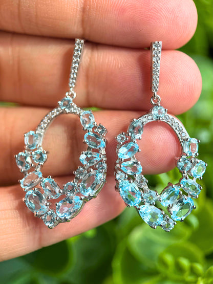 Natural Blue Topaz Drop Earrings – Sterling Silver