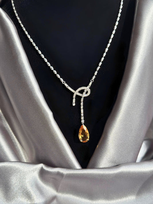 Ribbon Drop Sterling Silver Necklace with Natural Citrine - Certified