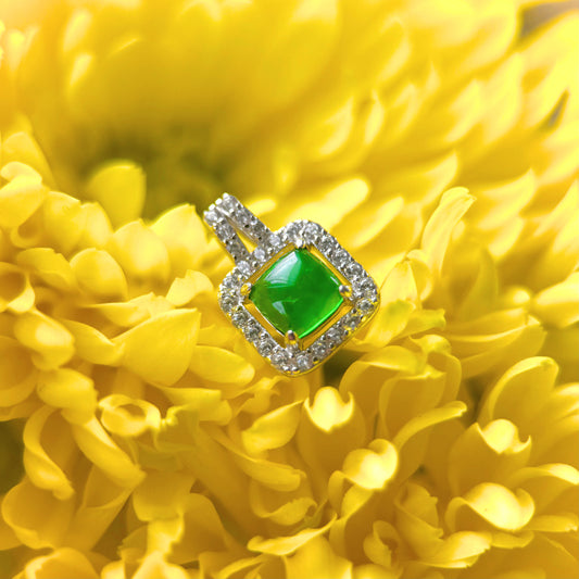 Natural Green Diopside Cabochon Pendant – Sterling Silver