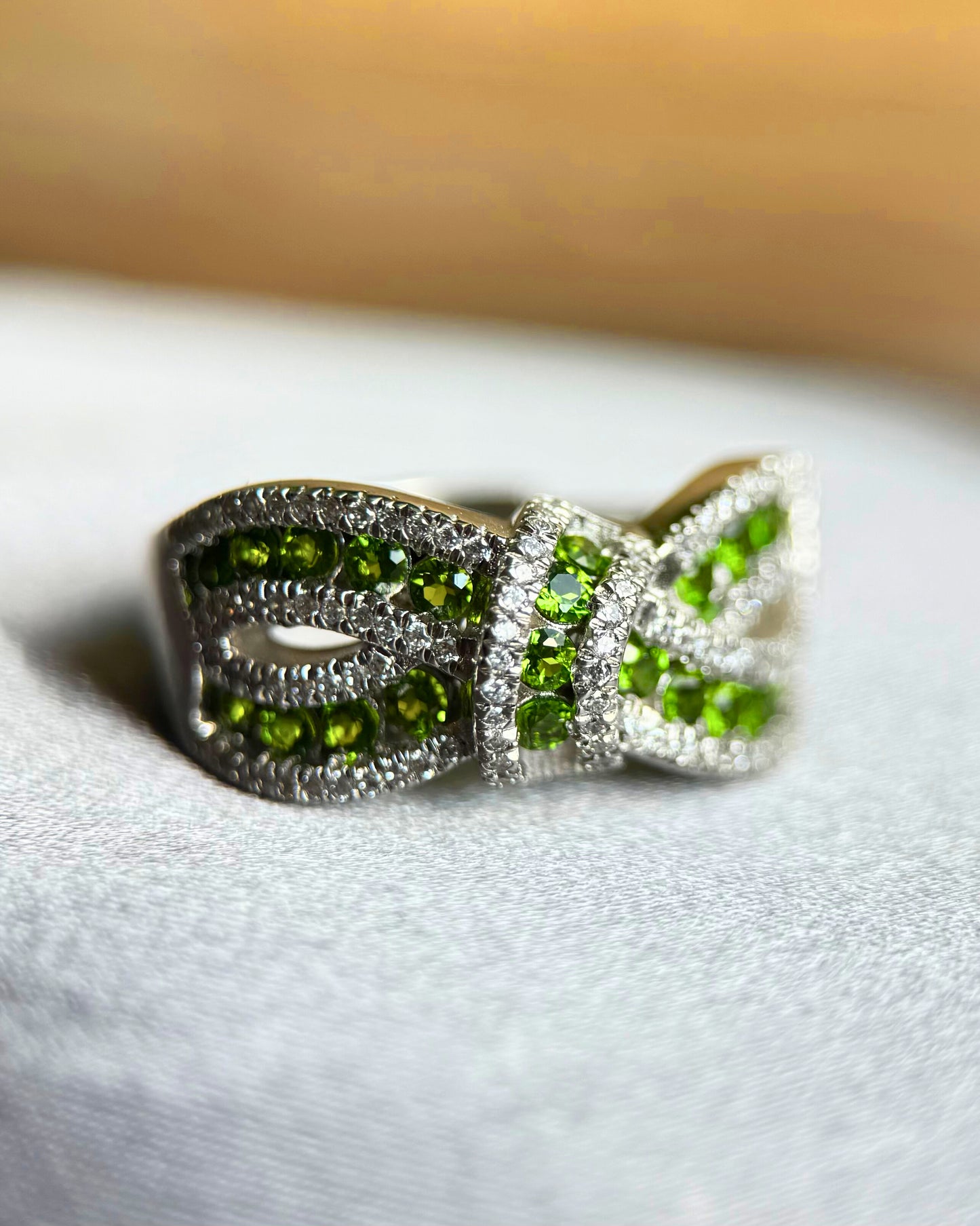 Natural Green Diopside Infinity Adjustable Ring – Sterling Silver