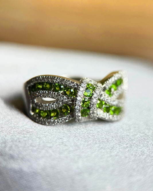 Natural Green Diopside Infinity Adjustable Ring – Sterling Silver