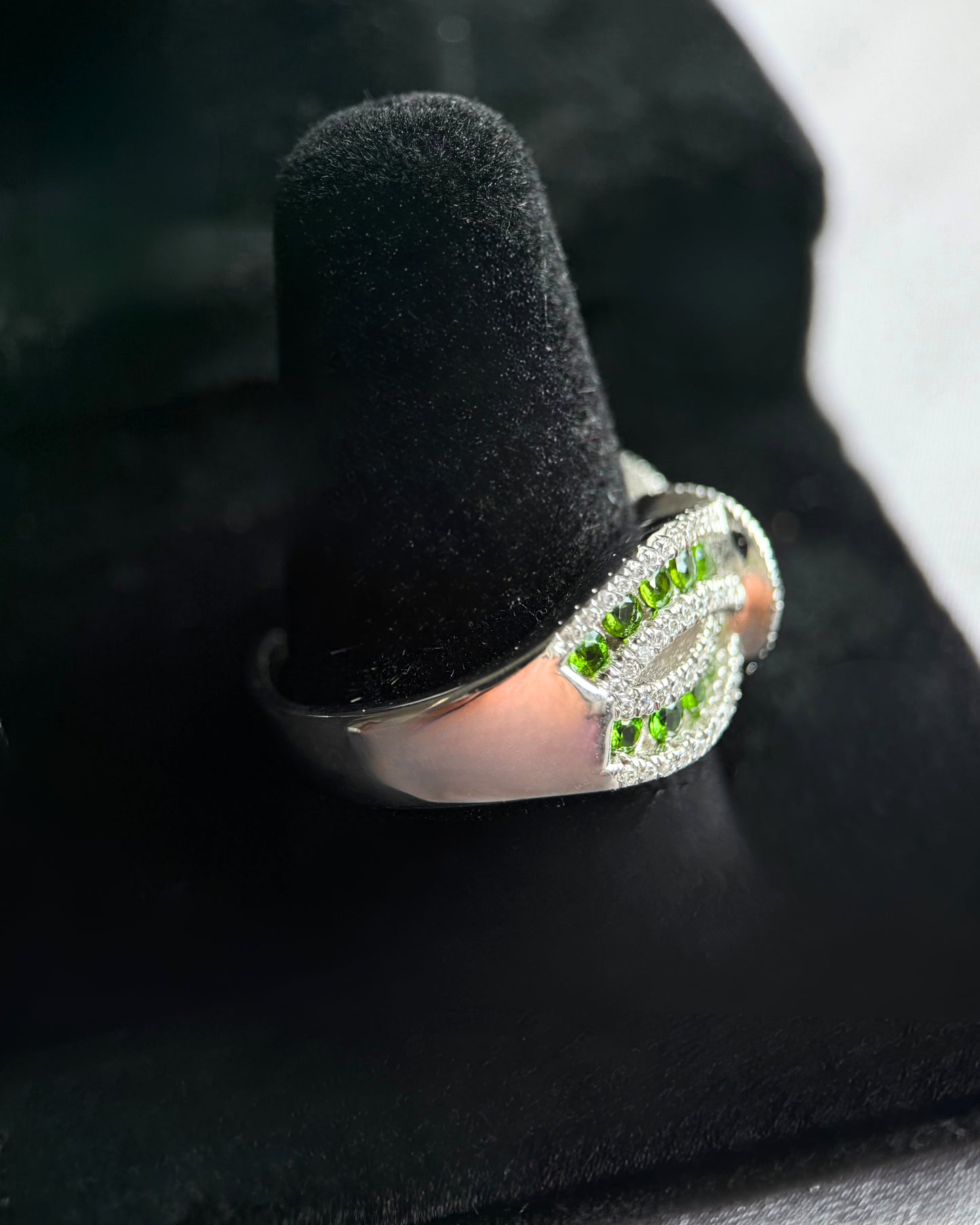 Natural Green Diopside Infinity Adjustable Ring – Sterling Silver