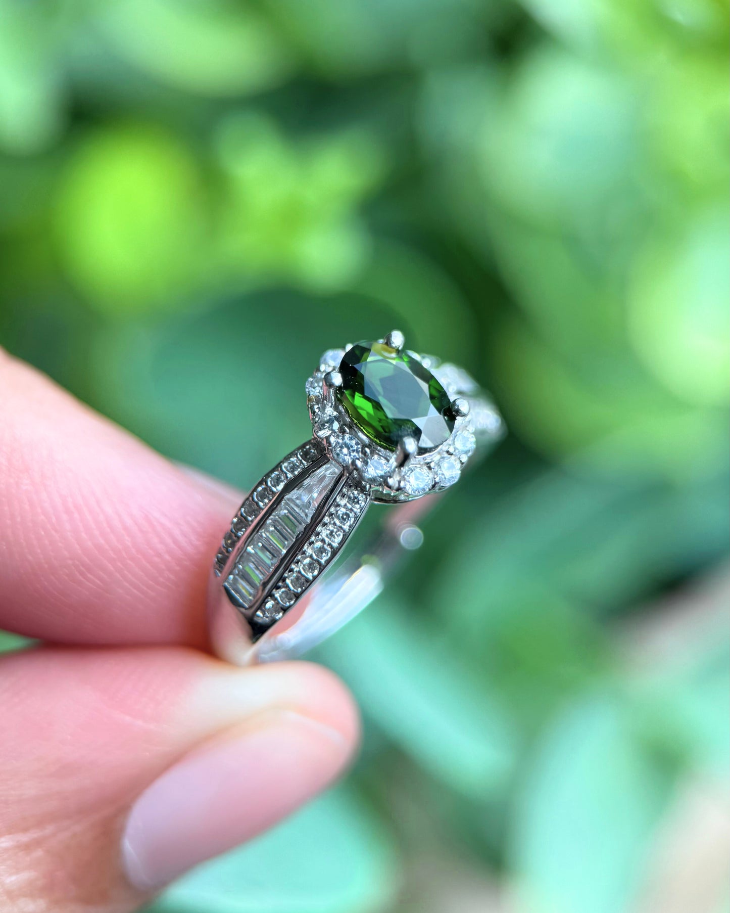 Enchanted Green Natural Diopside Adjustable Ring - Sterling Silver