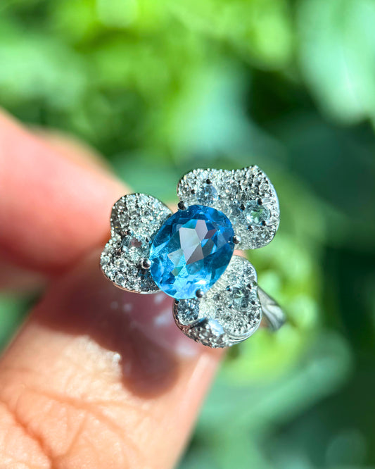 Celeste Bloom Ring - Natural Blue Topaz & Sterling Silver