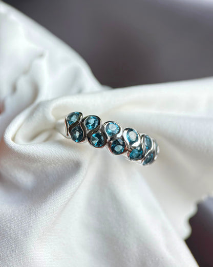 Ocean Wave Natural Blue Topaz Adjustable Ring – Sterling Silver