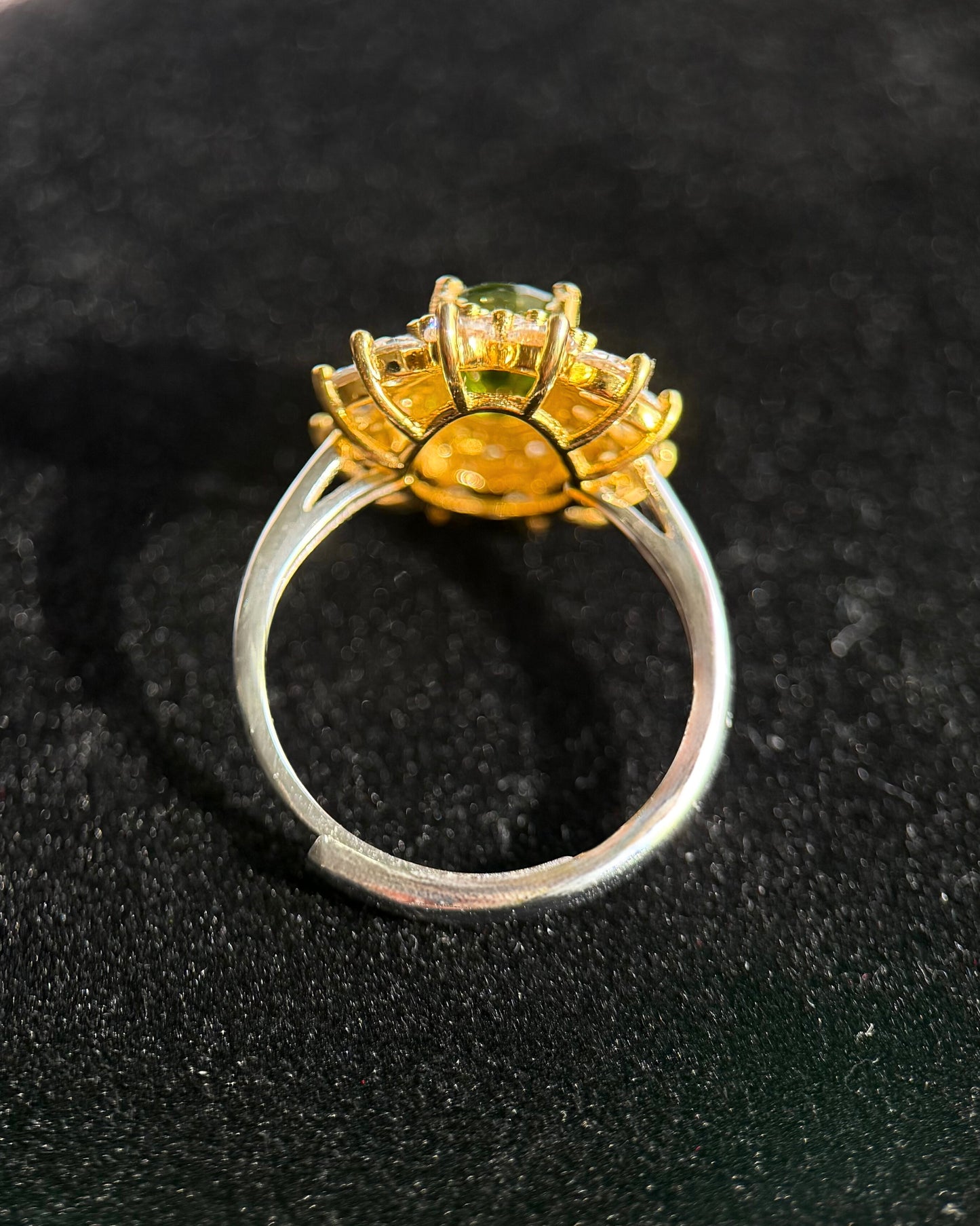 Rare Natural Green Diopside Halo Adjustable Ring - Sterling Silver - Certified