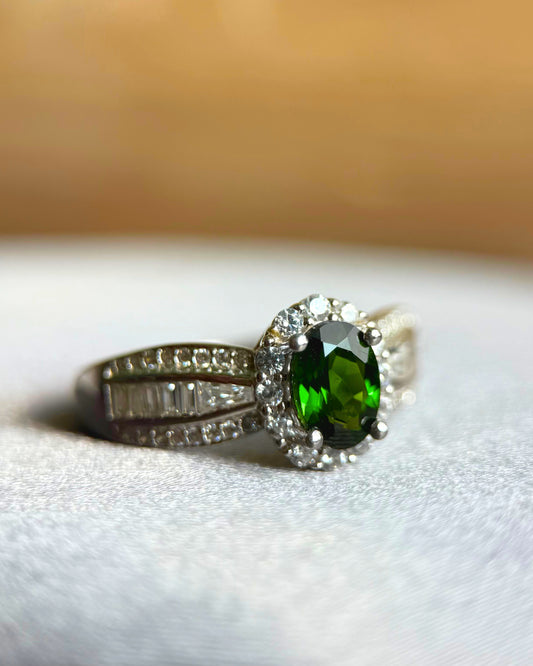 Enchanted Green Natural Diopside Adjustable Ring - Sterling Silver