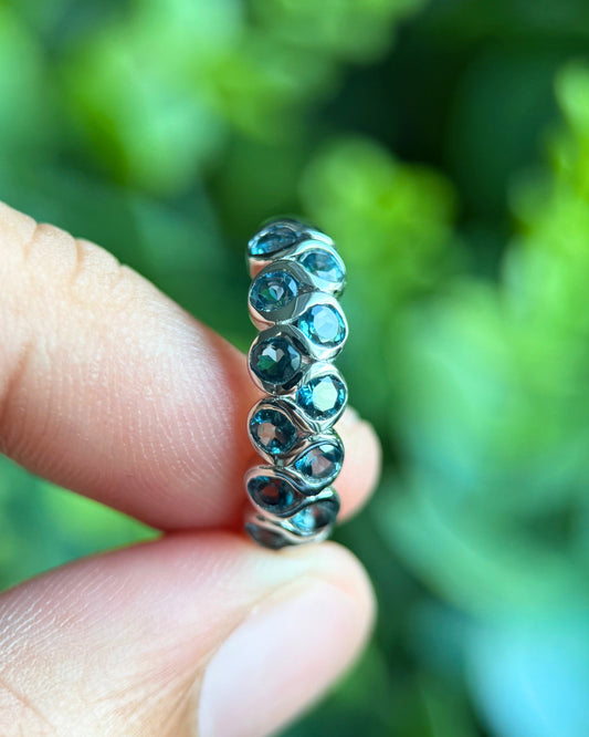 Ocean Wave Natural Blue Topaz Adjustable Ring – Sterling Silver