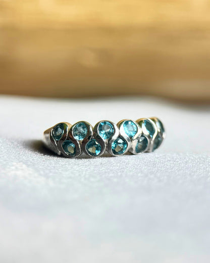 Ocean Wave Natural Blue Topaz Adjustable Ring – Sterling Silver