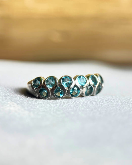 Ocean Wave Natural Blue Topaz Adjustable Ring – Sterling Silver