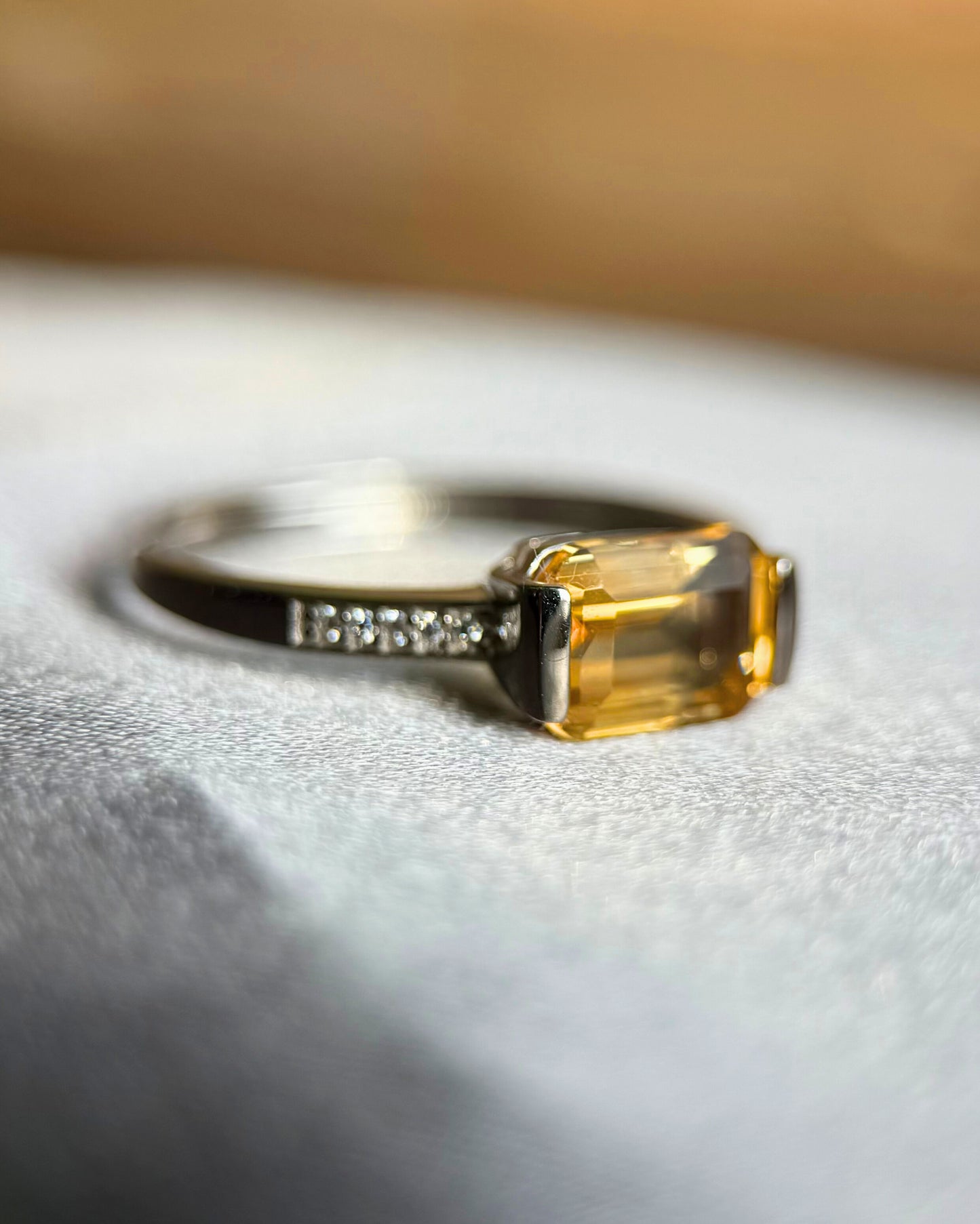 Emerald-Cut Natural Citrine Adjustable Ring – Sterling Silver