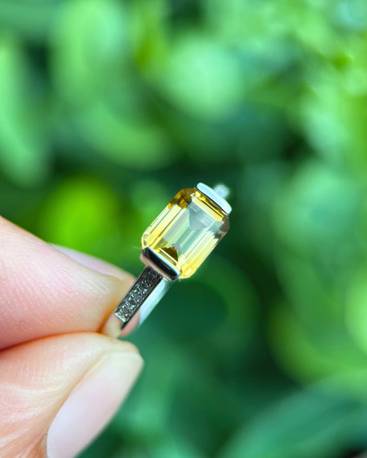 Emerald-Cut Natural Citrine Adjustable Ring – Sterling Silver