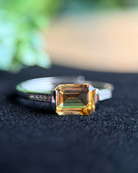 Emerald-Cut Natural Citrine Adjustable Ring – Sterling Silver