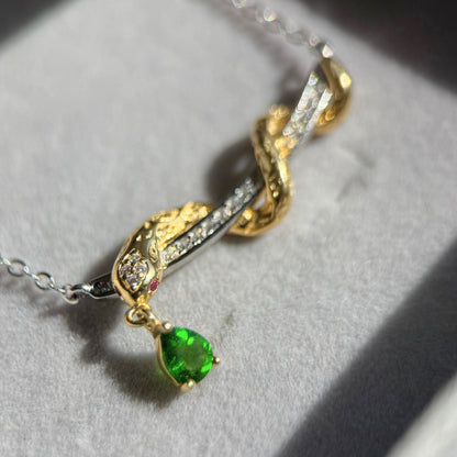 Serpentine Necklace with Natural Green Diopside